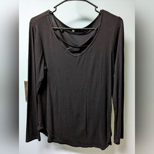 Chic Black Long Sleeve Cut Out Blouse